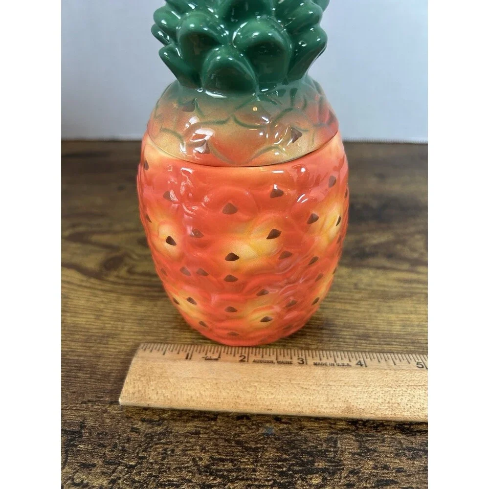 Vintage Ceramic Pineapple Sugar Bowl Jam Pot Canister w Lid Spoon Slot Decor